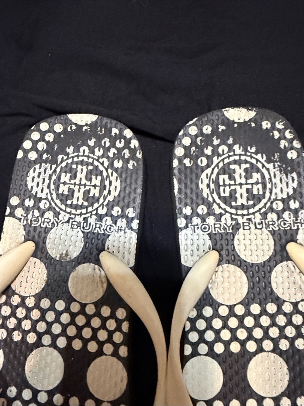 Tory Burch Black & White Polka Dot Logo Flip Flops - Picture 3 of 8